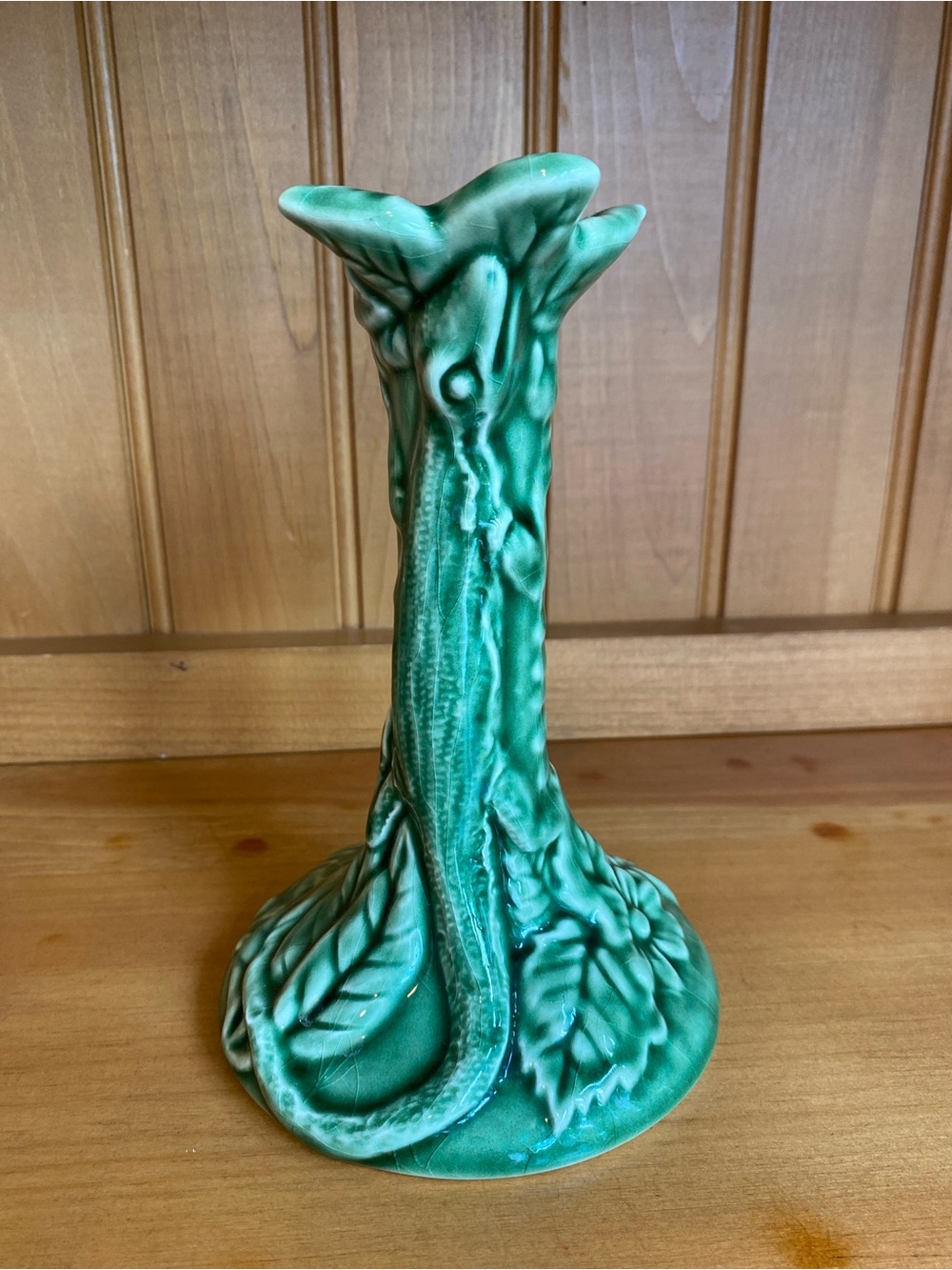 Porta Portugal Majolica Green Lizard Ceramic Candlestick